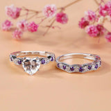 2.5Ct Heart Cut Diamond Amethyst Bridal Set Engagement Ring 14K White Gold Over