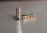 0.2ct Round Cut Pink Ruby Vertical Bar Stud Earrings 14k Yellow Gold Finish