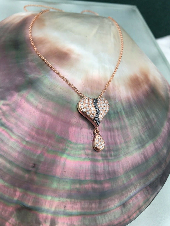 1ct Round Cut Diamond Pendant with Chain Heart Shape Cluster 14k RoseGold Finish