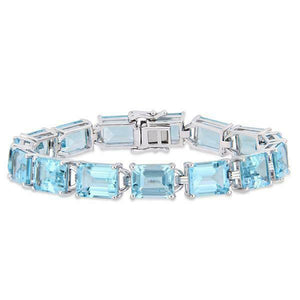 12Ct Emerald Cut Blue Aquamarine Exquisite Tennis Bracelet 14K White Gold Finish