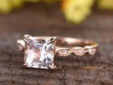 1.2ct Princess Cut Peach Morganite Engagement Ring 14k RoseGold Finish Solitaire