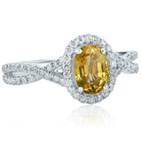 1.63ct Oval Cut Yellow Sapphire Engagement Ring Infinity Band 14k WhiteGold Over