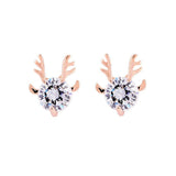 Deer Antlers Stud Earrings 1ct Round Cut VVS1D Diamond 14k Rose Gold Finish