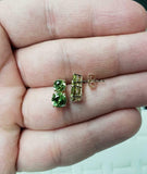 1.5ct Drop Earrings Round Cut Green Peridot Two Stone 14k Yellow Gold Finish