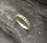 1ct Wedding Band Round Cut Green Peridot Half Eternity 14k White Gold Finish