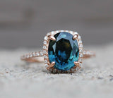 1.5ct Oval Cut London Blue Topaz Solitaire Engagement Ring 14k Rose Gold Finish