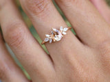 1.6ct Engagement Ring Pear Cut Peach Morganite Leaf Accent 14k Yellow Gold Over