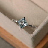 1ct Princess Cut Blue Aquamarine Engagement Ring Solitaire 14k White Gold Finish