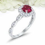 2ct Round Pink Ruby Engagement Ring Diamond Accent Halo Women 14k WhiteGold Over