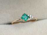 1ct Princess Green Emerald Diamond Petite Minimalist Ring 14k Yellow Gold Finish