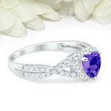 3Ct Heart Cut Purple Amethyst Split Shank Engagement Ring 14K White Gold Finish