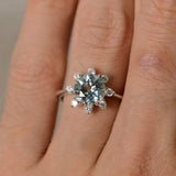 1.5ct Round Cut Blue Aquamarine Floral Engagement Ring 14k White Gold Finish