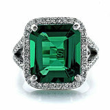 4ct Green Emerald Engagement Ring Diamond Halo Split Shank 14k White Gold Finish