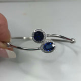 2ct Oval Round Blue Sapphire Halo Open Cuff Women Bracelet 14k White Gold Finish