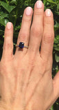 2.1ct Emerald Cut Blue Sapphire Round Diamond Accent Ring 14k Yellow Gold Finish