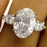 4Ct Oval Cut Diamond Trilogy Engagement Ring 14K White Gold Finish Pear Accents