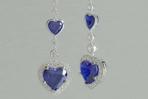 2ct Heart Cut Blue Sapphire Diamond Halo Drop Earrings 14k White Gold Finish