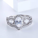 5Ct Pear Cut Diamond Bridal Set Infinity Shank Halo Ring 14K White Gold Finish