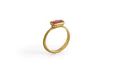 0.5ct Baguette Cut Pink Ruby Engagement Ring Hidden Halo 14k Yellow Gold Finish