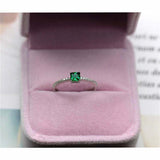 1ct Cushion Cut Emerald Solitaire with Round Accents Ring 14k White Gold Finish