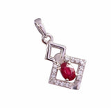 1.6ct Pink Ruby Pendant Oval Cut Geometric Halo 14k White Gold Finish NO CHAIN