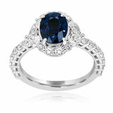 2ct Oval Cut Blue Sapphire Engagement Ring Halo Round Accent 14k White Gold Over