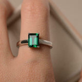 1.5ct Green Emerald Cut Engagement Ring 4 Prong Solitaire 14k White Gold Finish