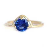 1ct Round Cut Blue Sapphire Engagement Ring 14k Yellow Gold Finish Queen Crown