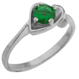 0.9ct Engagement Ring Round Cut Green Emerald Bypass Heart 14k White Gold Finish