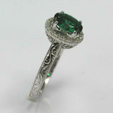 2.2ct Oval Cut Green Emerald Engagement Ring Vintage Halo 14k White Gold Finish