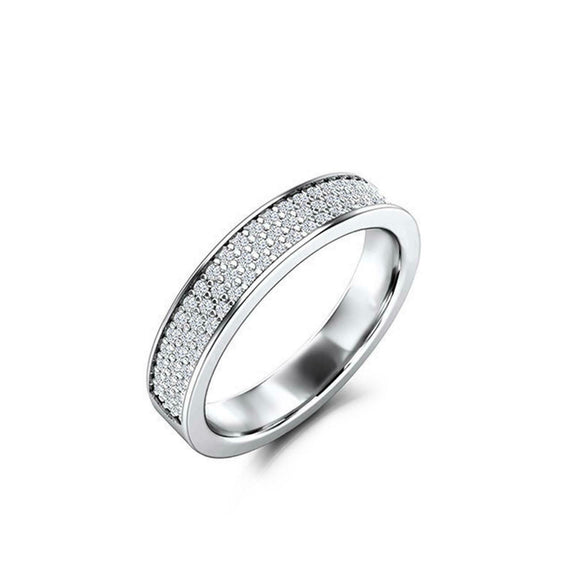 Three Row Half Eternity Wedding Band 1.5ct Round Cut Diamond 14k White Gold Over