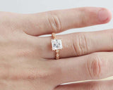 2ct Princess Cut Diamond Milgrain Accent Solitaire Ring Women 14k Rose Gold Over