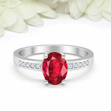 1.2ct Oval Cut Red Garnet Diamond Accent Solitaire Ring 14k White Gold Finish