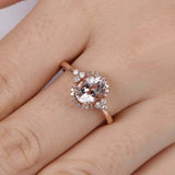 2.1ct Oval Cut Peach Morganite Diamond Halo Solitaire Ring 14k Rose Gold Finish