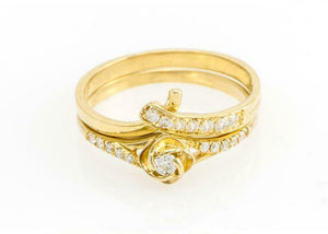 Floral Bridal Set Engagement Ring 1.2ct Round Cut Diamond 14k Yellow Gold Finish