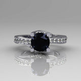 2Ct Round Black Diamond Stylish Solitaire Engagement Ring 14K White Gold Finish