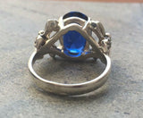 2ct Engagement Ring Oval Cut Blue Sapphire Bow Knot Shank 14k White Gold Finish