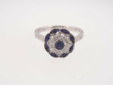 4Ct Round Cut Blue Sapphire Diamond Art Deco Engagement Ring 18K White Gold Over