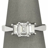 3Ct Emerald Cut Diamond Solitaire Trilogy Engagement Ring 14K White Gold Finish