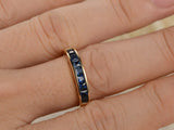 2.1ct Princess Blue Sapphire Channel Set Half Eternity Band 14k Yellow Gold Over