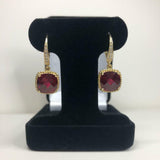 2ct Dangle Earrings Cushion Cut Ruby Ruby Diamond LeverBack 14k Yellow Gold Over