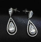 5Ct Pear Cut VVS1/D Diamond Halo Tear Drop Dangle Earrings 14K White Gold Finish