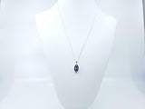 1.4ct Blue Sapphire Pendant with Chain Pear Cut Art Deco 14k White Gold Finish