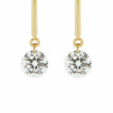 1ct Round Cut Diamond Chain Vertical Solitaire Drop Earrings 14k YellowGold Over