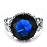 4ct Round Cut Blue Sapphire Antique Engagement Ring 14k White Gold Finish Women