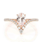 2.5ct Pear Morganite Engagement Ring V Shaped Stylish Curved 14k Rose Gold Over