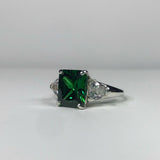 2ct Trillion Diamond Green Emerald Trilogy Engagement Ring 14k White Gold Finish