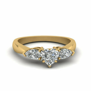 1.4ct Heart Cut Diamond Three Stone Engagement Ring 14k Yellow Gold Finish