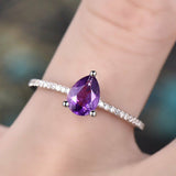 0.9Ct Pear Cut Purple Amethyst Solitaire Engagement Ring 18K White Gold Finish