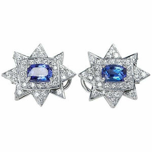 2ct Cushion Cut Blue Sapphire Halo Star Stud Earrings Women 14k WhiteGold Finish